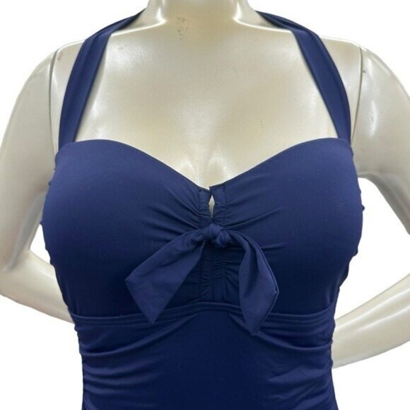 Tommy Bahama Women's 10 Swim Suit One Piece Halter Navy Blue Retro Slimming - Picture 5 of 11